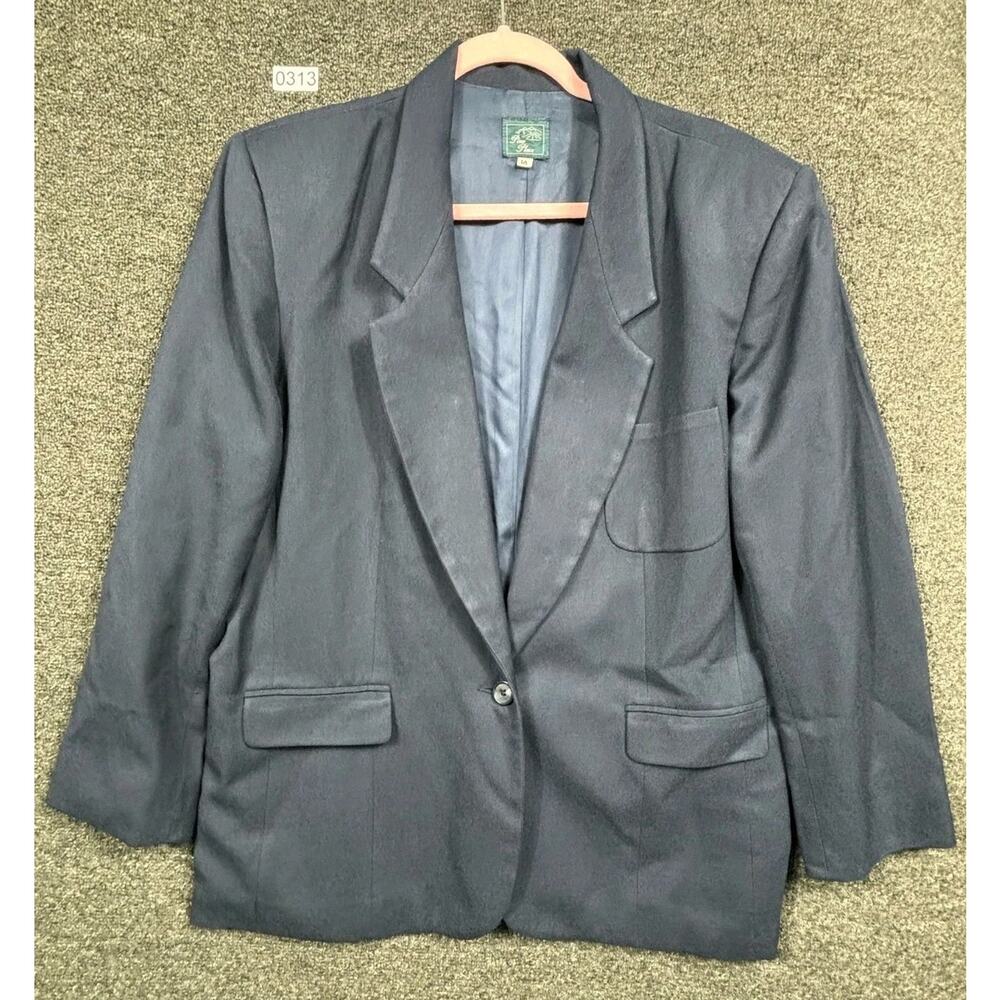 Vintage Pine Place 100% Wool Suit Jacket Blazer Womens Size 14 Blue USA Made